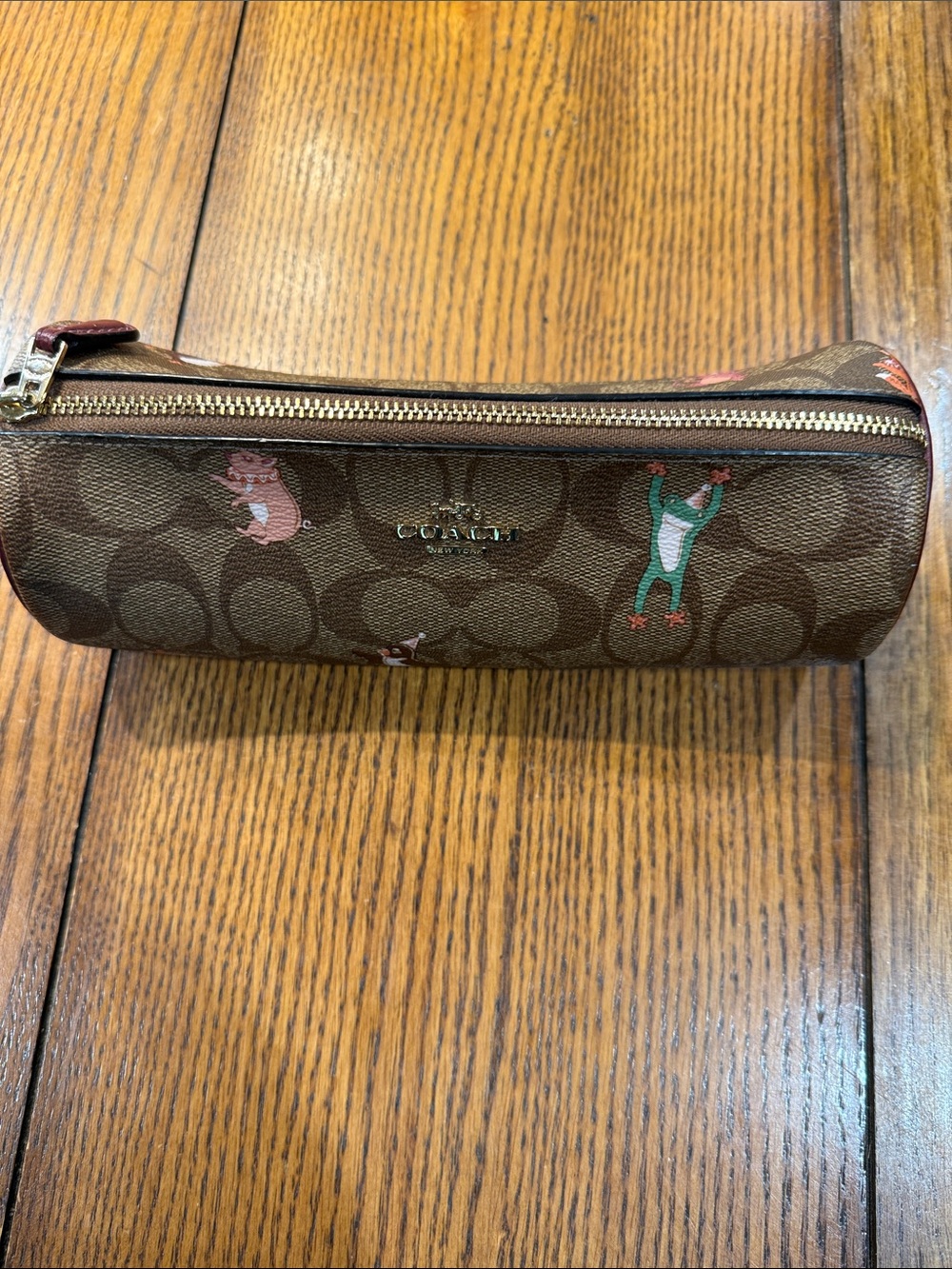 Coach Brown Signature Canvas Cosmetic Pouch with Playful Character Print